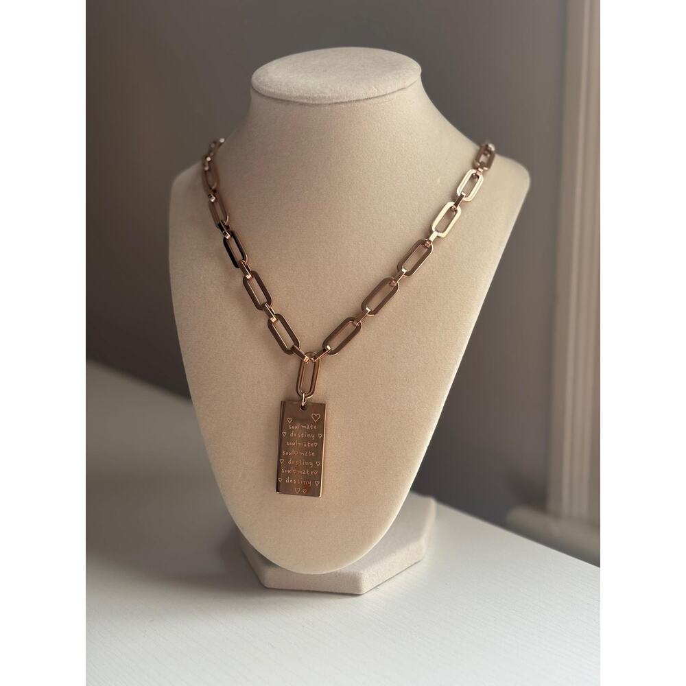 Gold Chain Necklace Statement Pendant Soulmate Destiny Charm Chunky Link